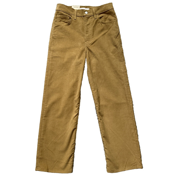 NWT LEVI'S Premium Ribcage Straight Ankle Brown Corduroy‎ Pants Size 27 - Picture 1 of 11